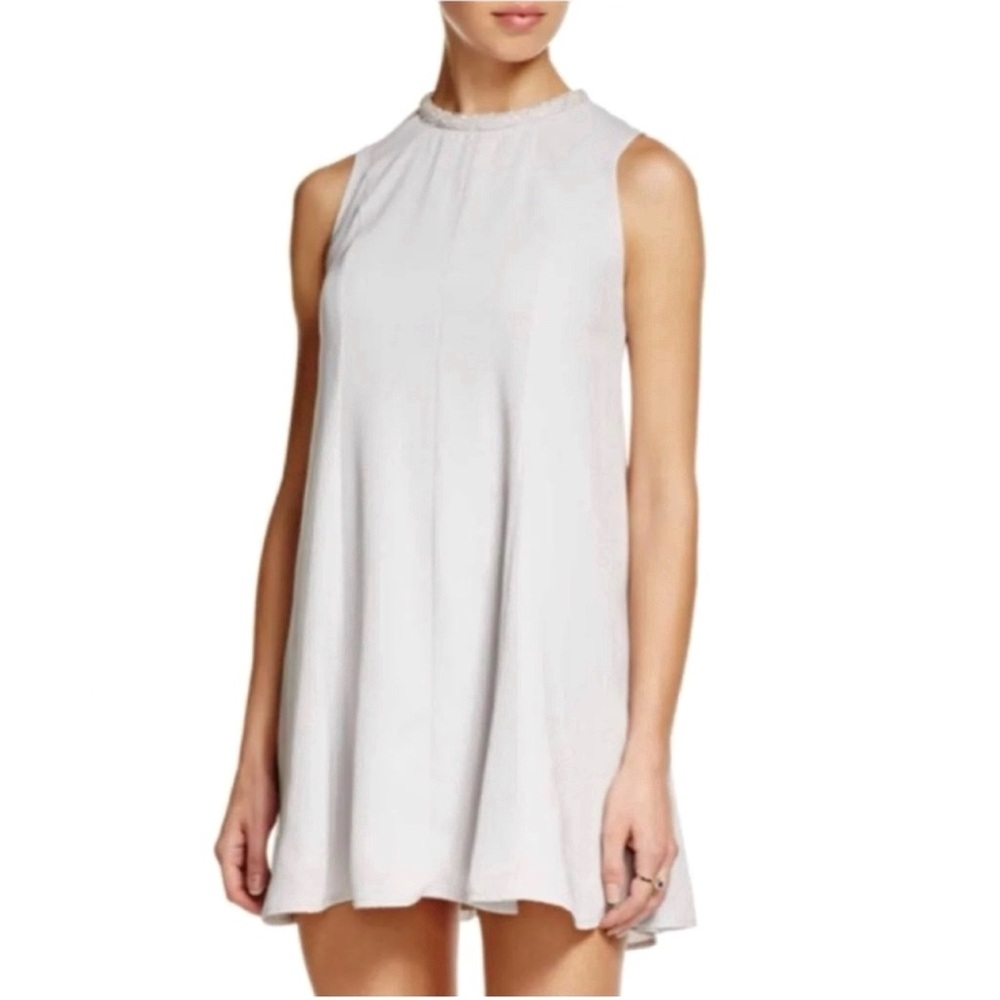 Keepsake Beaded Neck Dress Vintage 60s Mod Shift Pale Gray Sparkle Mini Trapeze